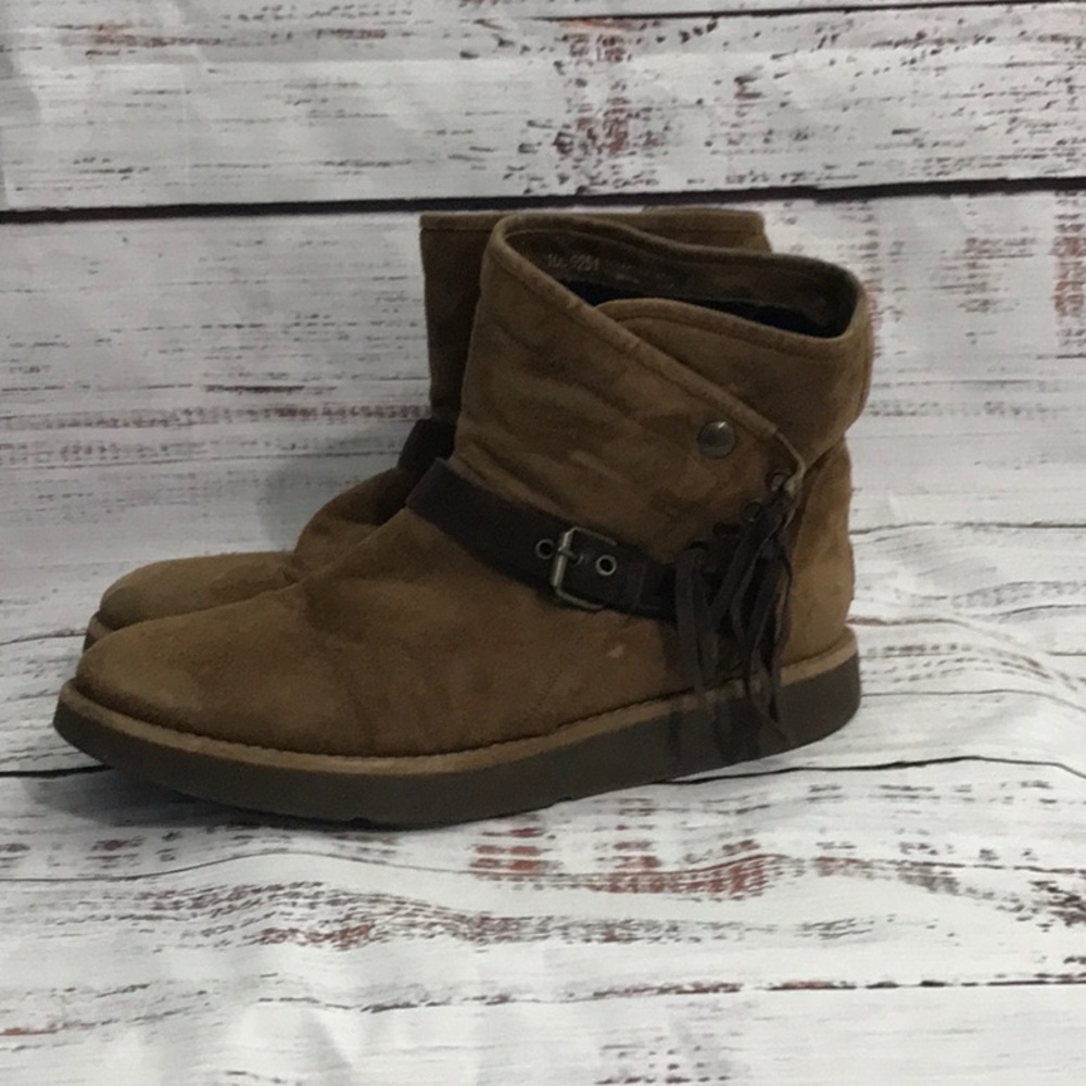 Brown Suede Ankle Boots with Buckle